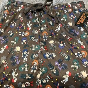My Hero Academia Large Lounge Pants Gray All Over Character Print Tie Waist Band